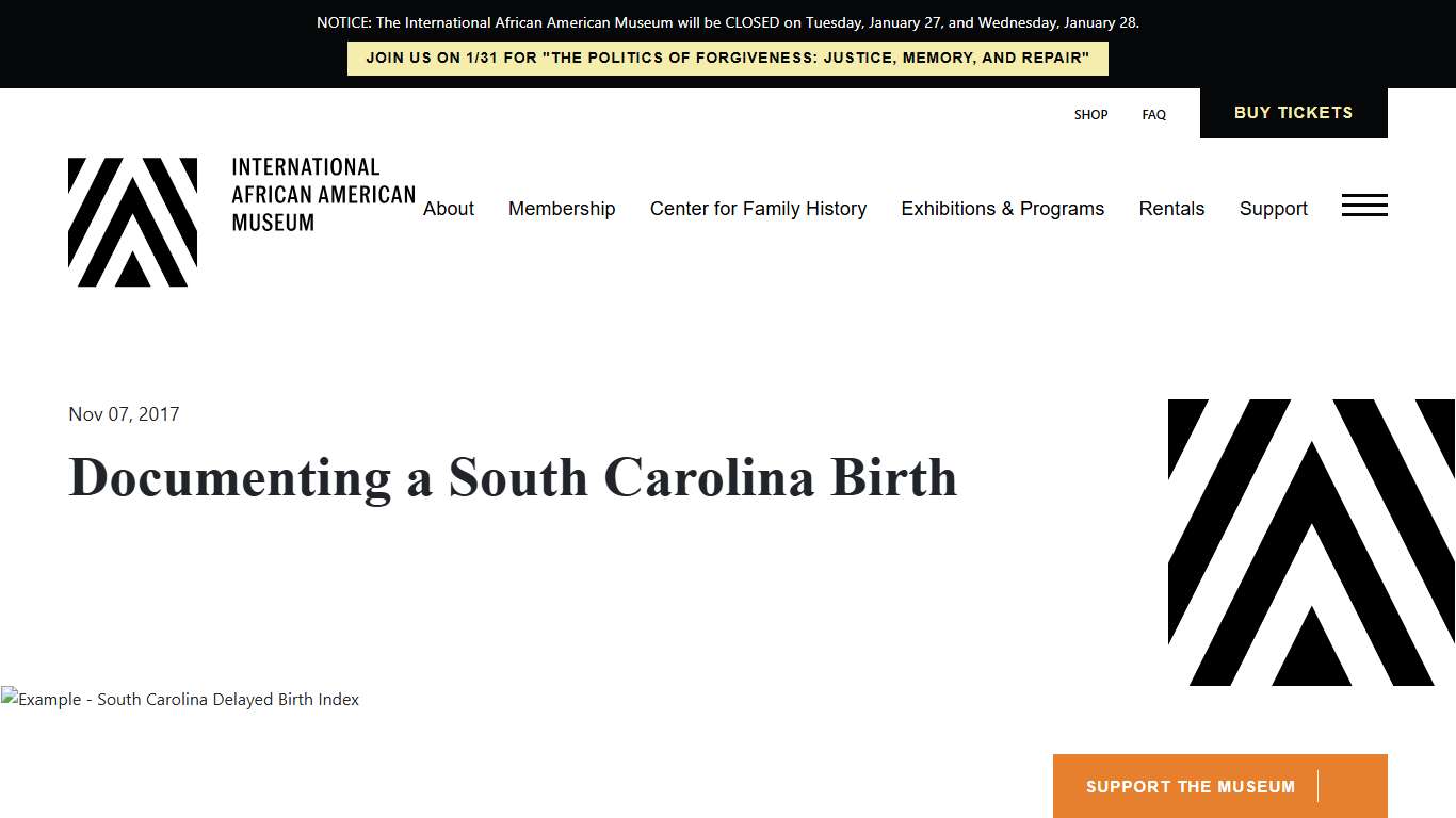 Documenting a South Carolina Birth - International African American Museum