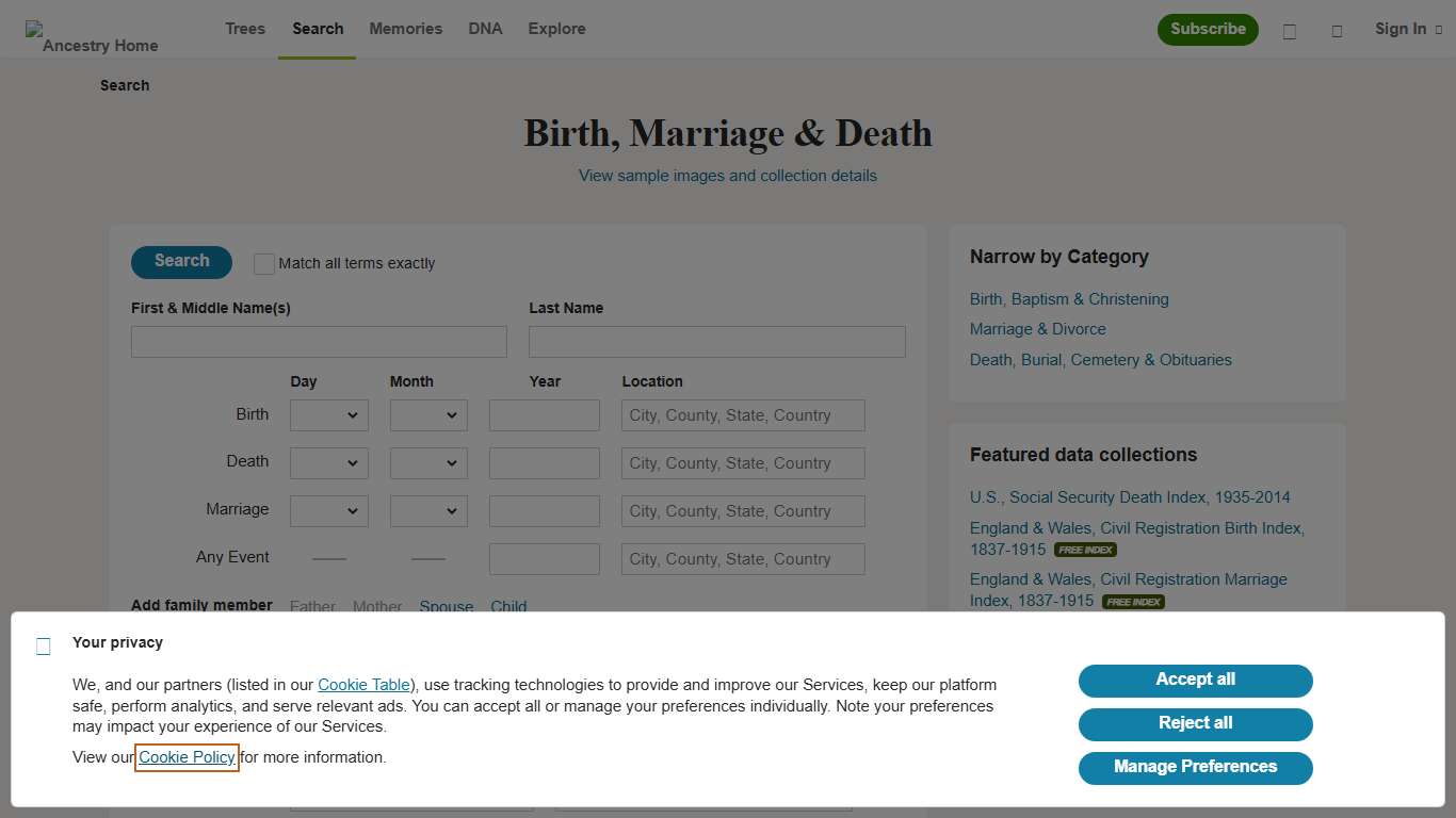 Birth, Marriage & Death - Ancestry